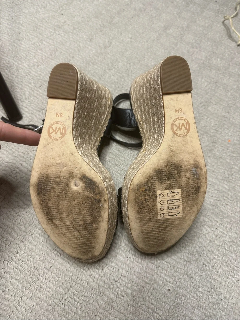 Michael Kors Black Leather Espadrille Wedge Sandals with Ankle Strap
